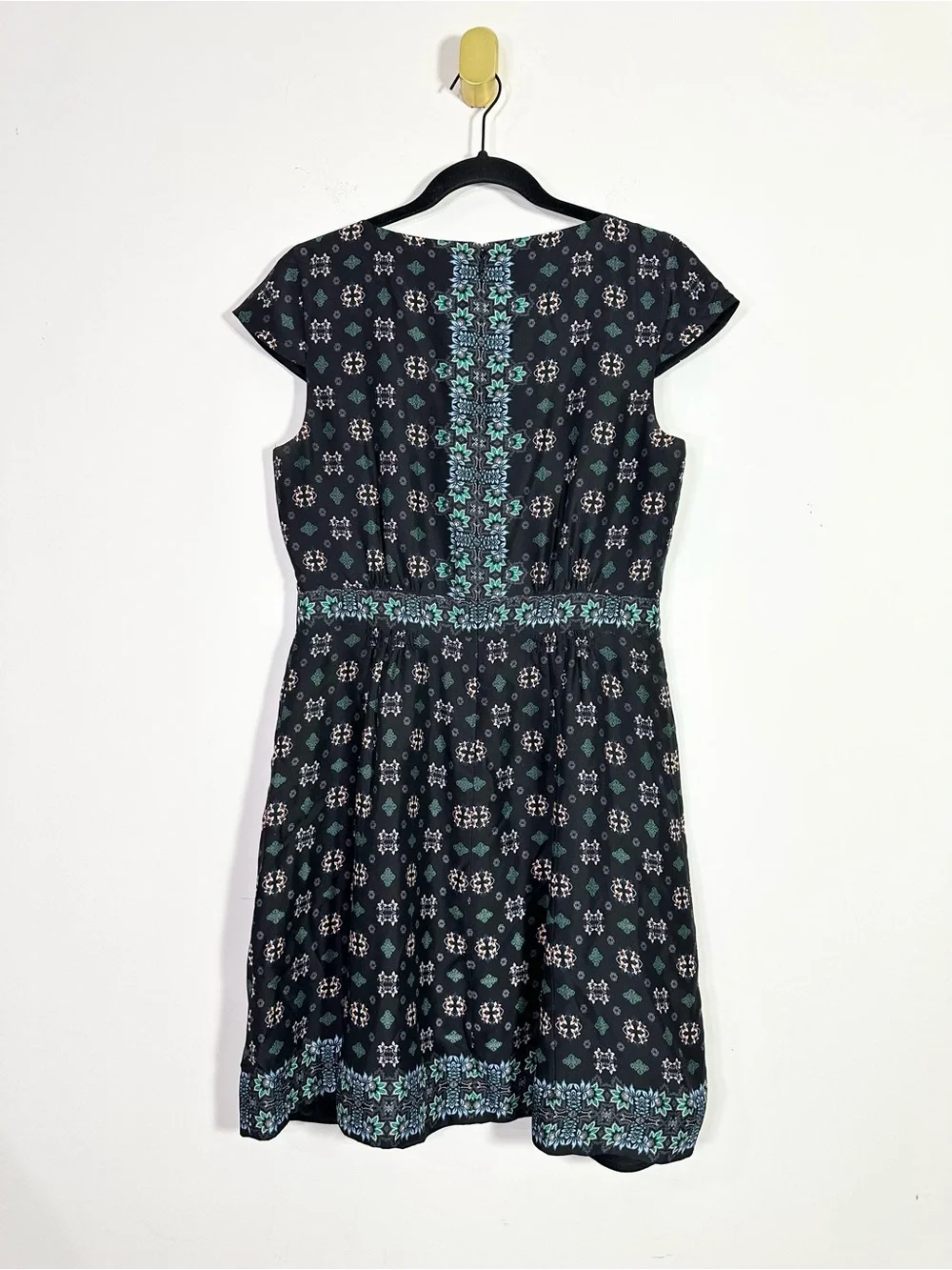 J. Crew Short Cap Sleeve Split Crewneck Geometric Tile Print Silk Mini Dress